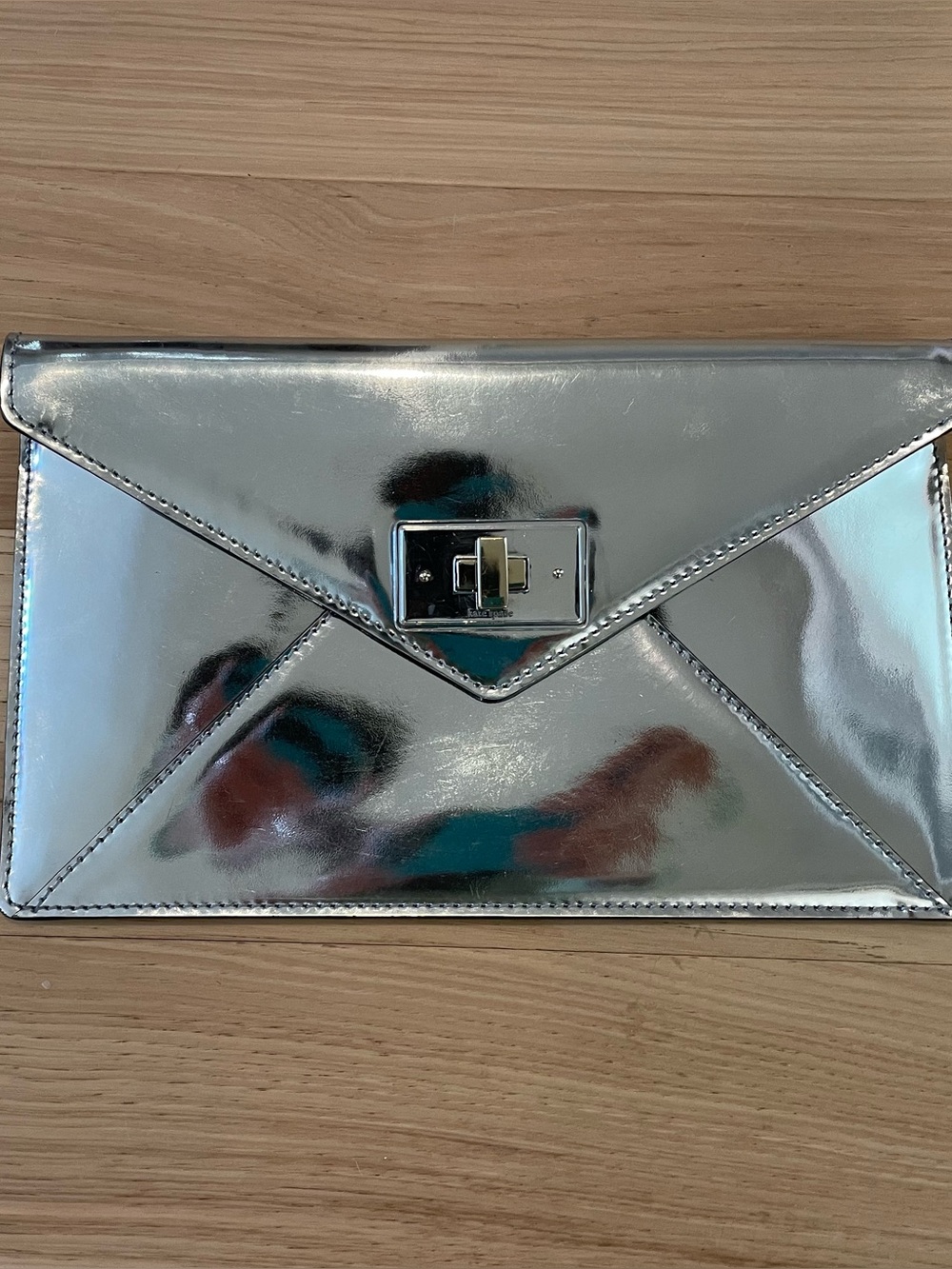 kate spade Metallic Silver Envelope Clutch with Gold Turn-Lock